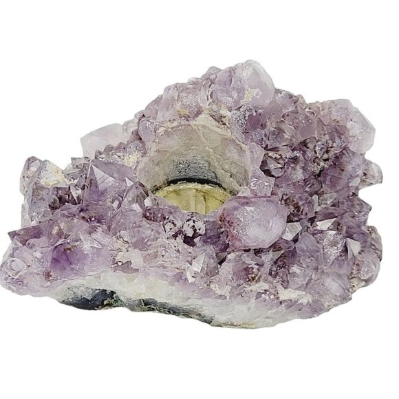 Raw Amethyst Quartz Geode Drilled Tealight Candle Holder 6x3.5x2.75 Med Purple - Picture 1 of 11